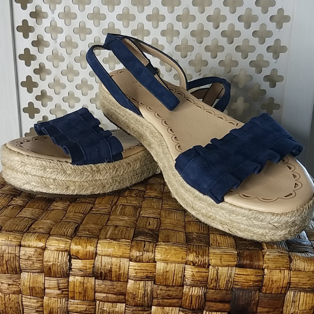 Crown & Ivy Navy Platform Suede Espadrilles 7.5M